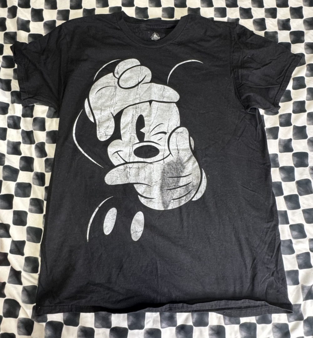 Disney Mickey Mouse Graphic T-Shirt XL Black Distressed Faded Cotton Tee